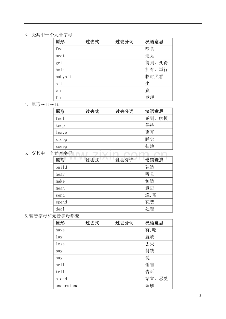 中考英语不规则动词的过去式和过去分词测试卷(无答案)冀教版.doc_第3页