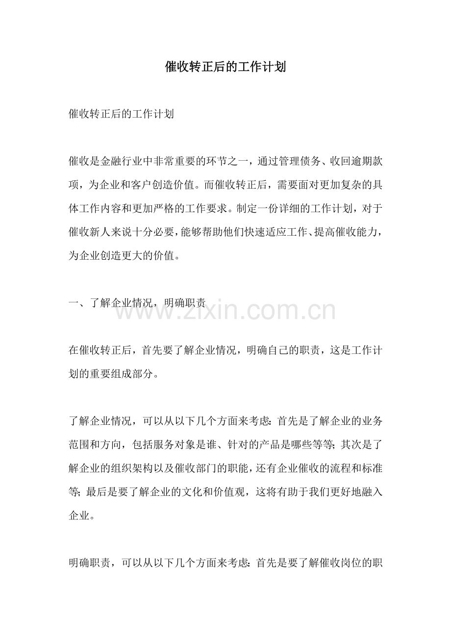 催收转正后的工作计划.docx_第1页