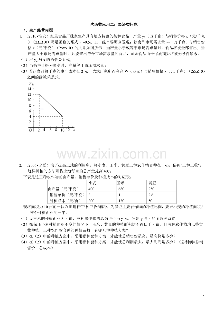 一次函数应用二经济类问题.doc_第1页