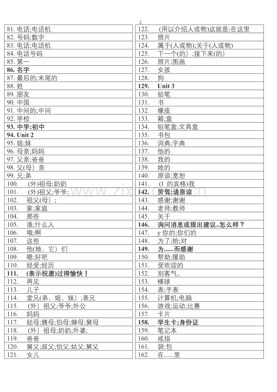 人教版七年级上册英语单词表汉字.doc_第2页