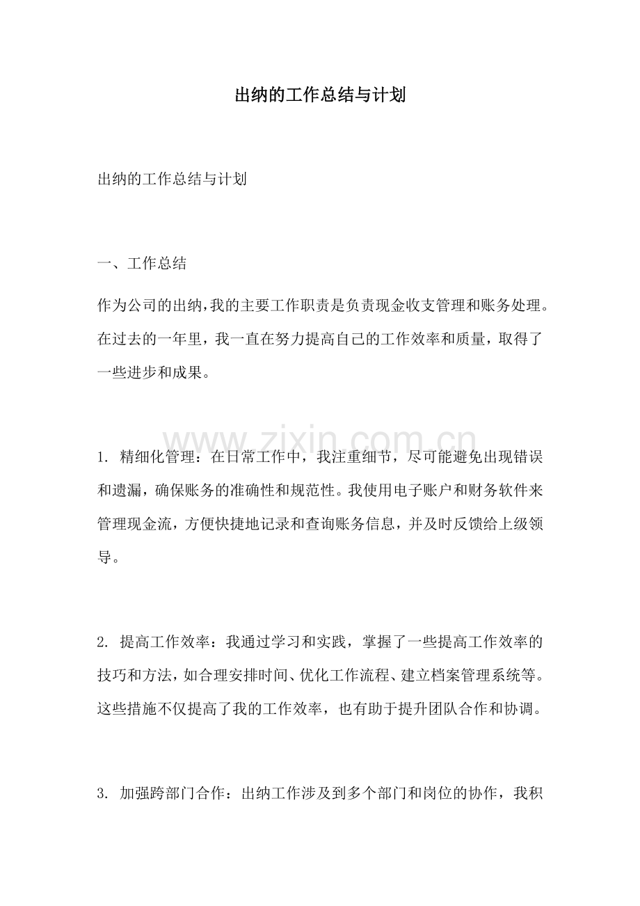 出纳的工作总结与计划 (2).docx_第1页