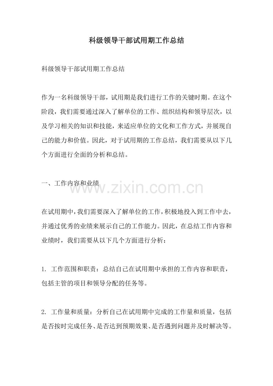 科级领导干部试用期工作总结.pdf_第1页