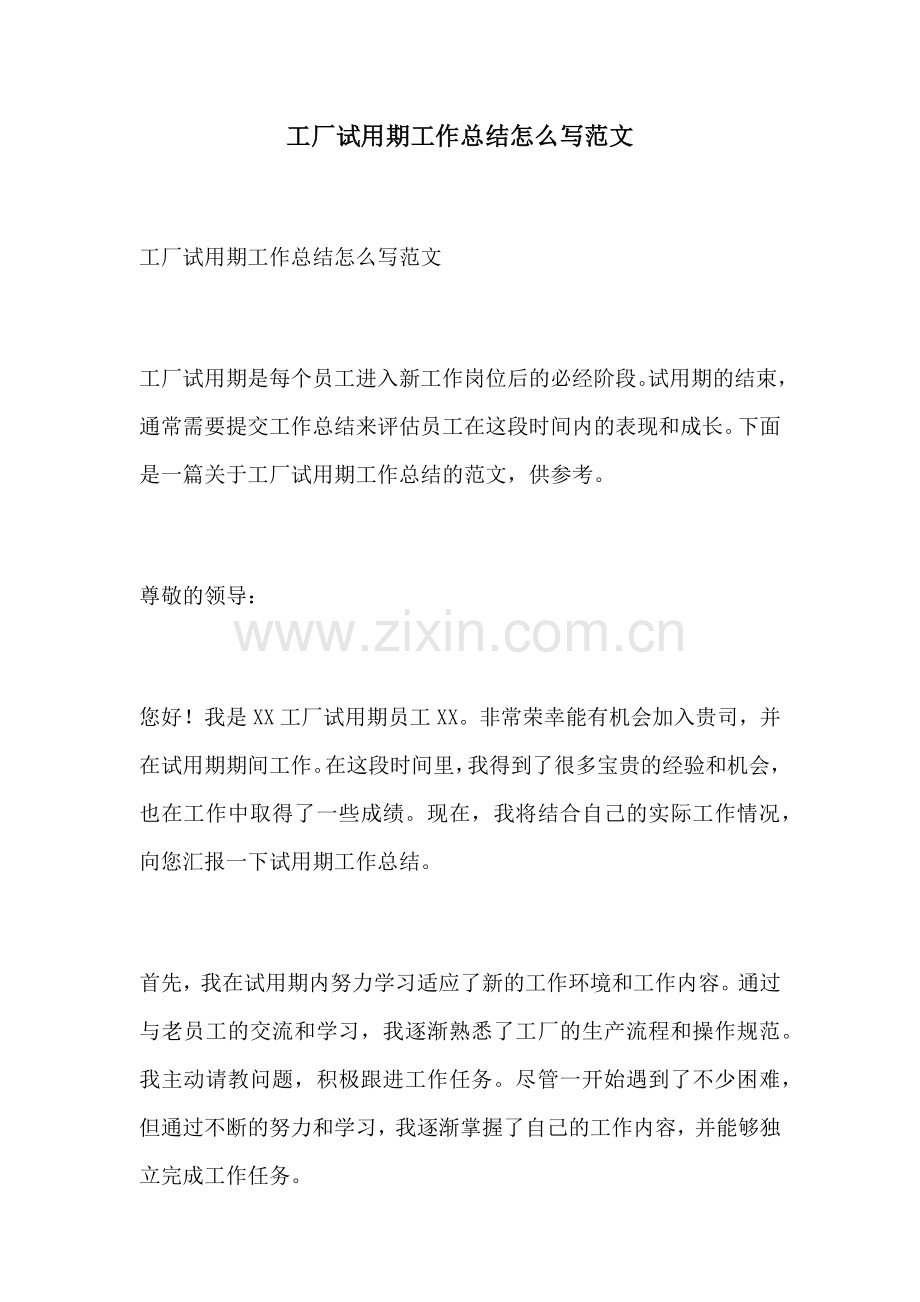 工厂试用期工作总结怎么写范文.docx_第1页