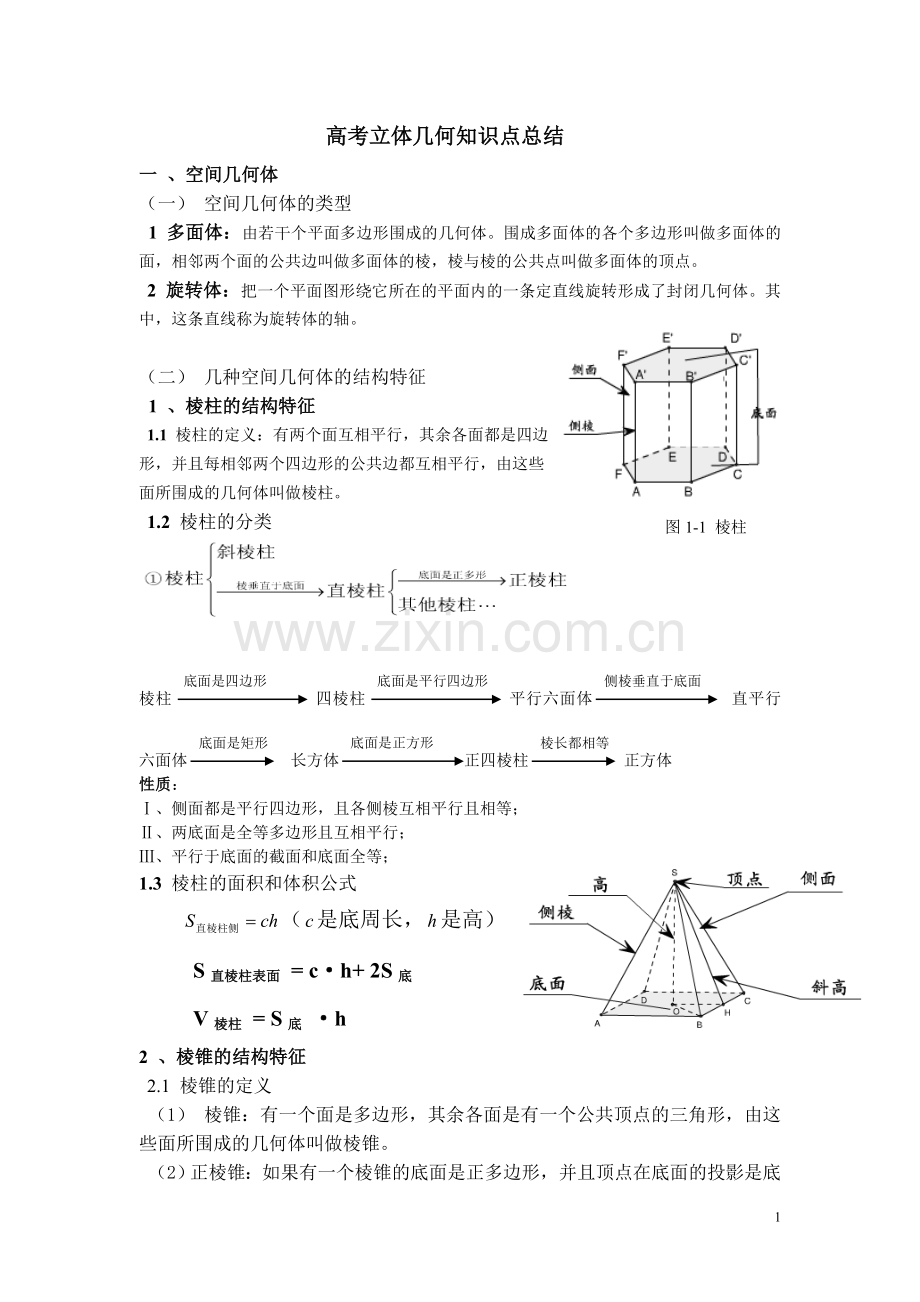 高考立体几何知识点总结(详细).doc_第1页