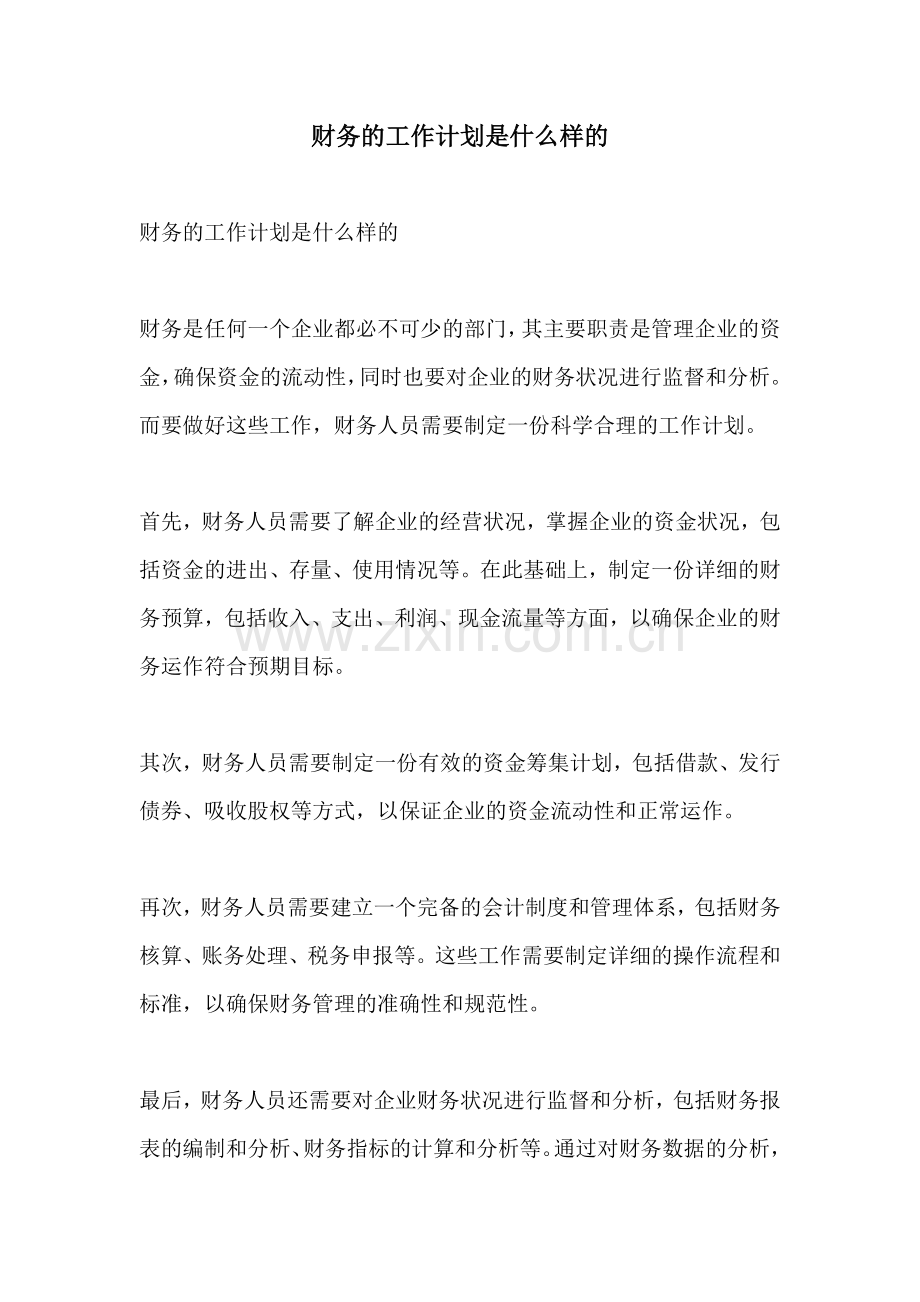 财务的工作计划是什么样的.docx_第1页