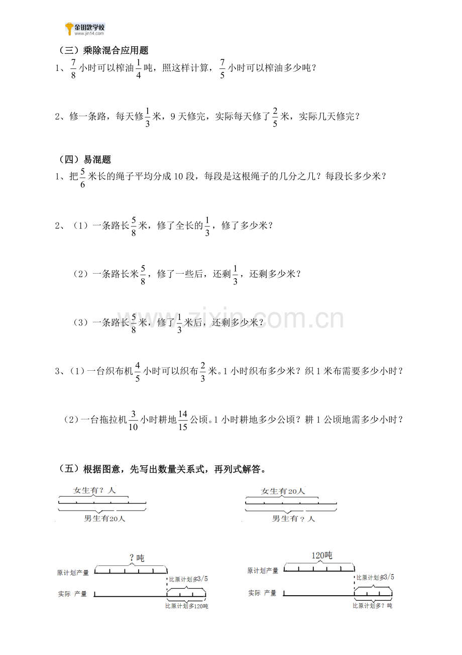 六年级分数乘除法应用题对比练习.doc_第3页