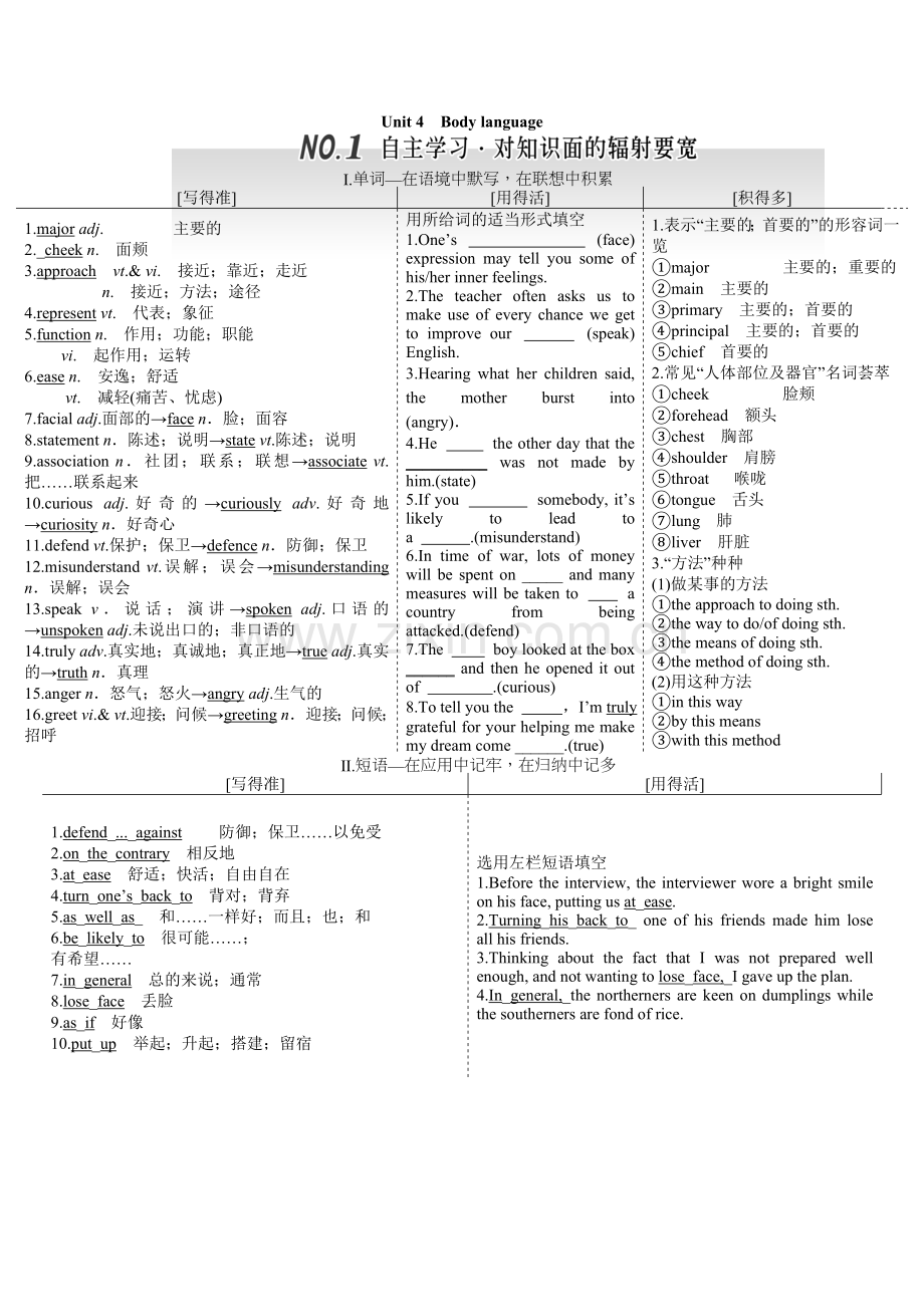 人教版英语必修四unit4知识点以及相应练习.doc_第1页