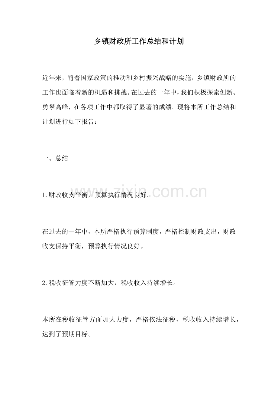 乡镇财政所工作总结和计划.docx_第1页