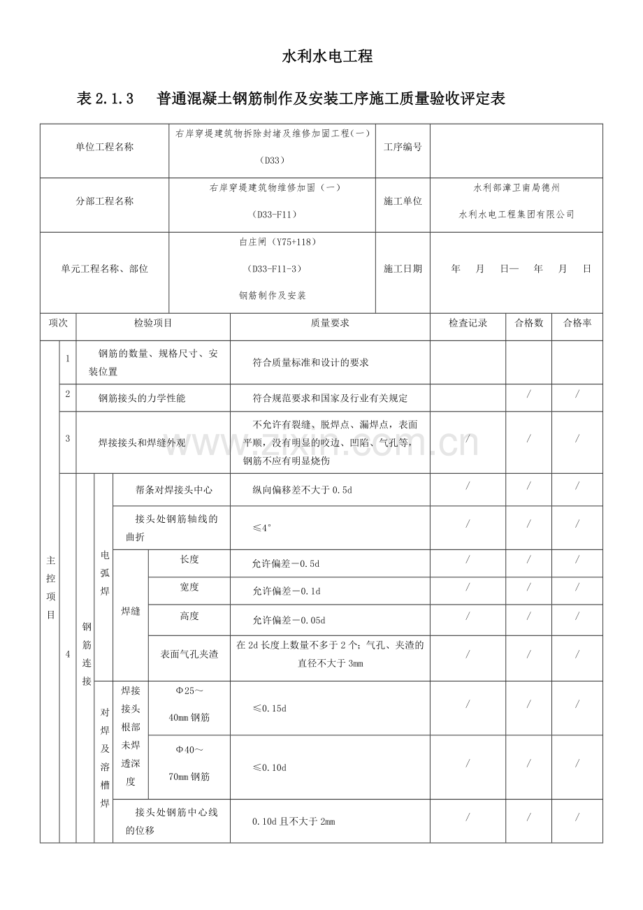 表2.1.3-普通混凝土钢筋制作及安装工序施工质.doc_第1页