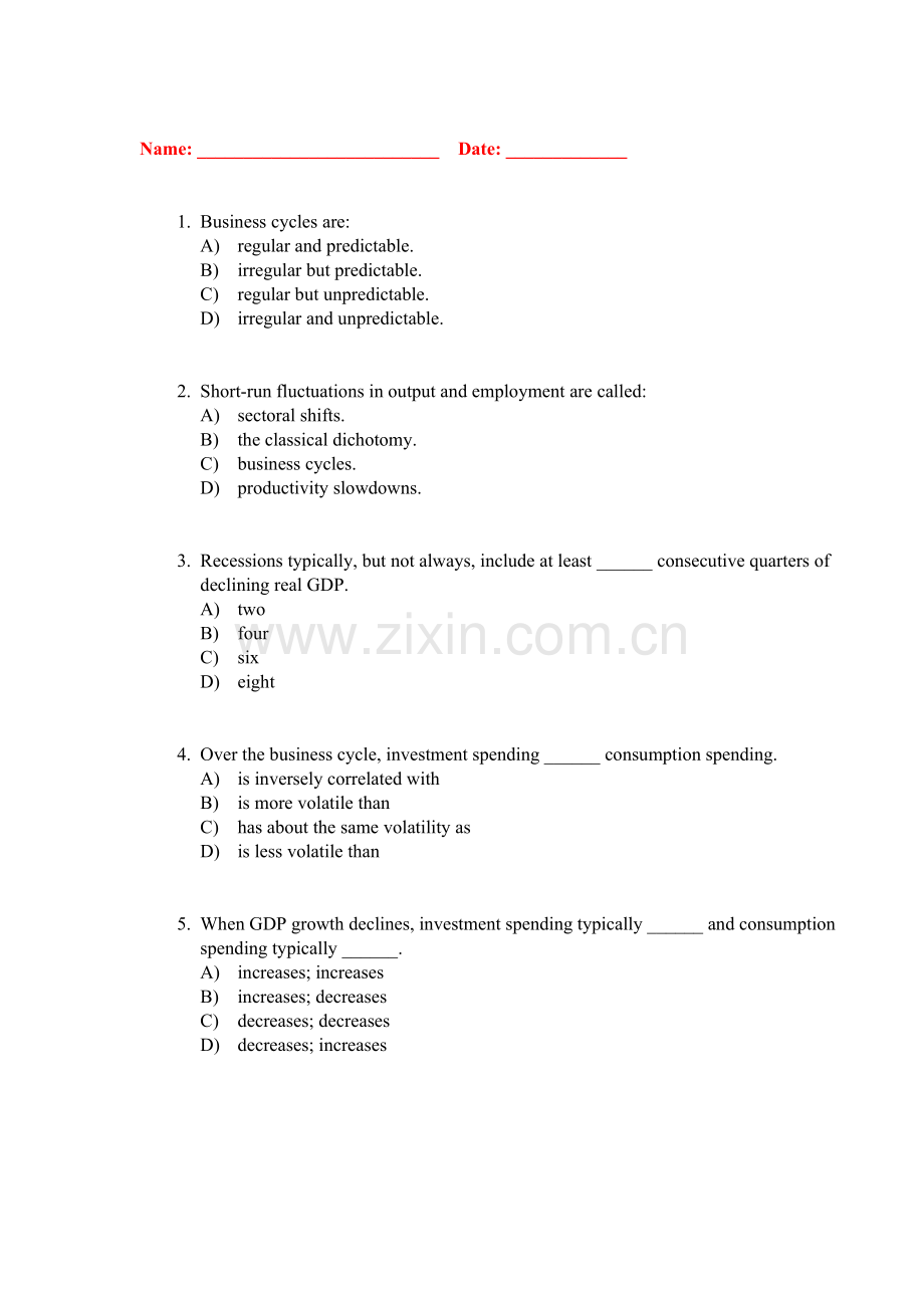 中级宏观经济学付费版题库10经济波动导论..doc_第1页