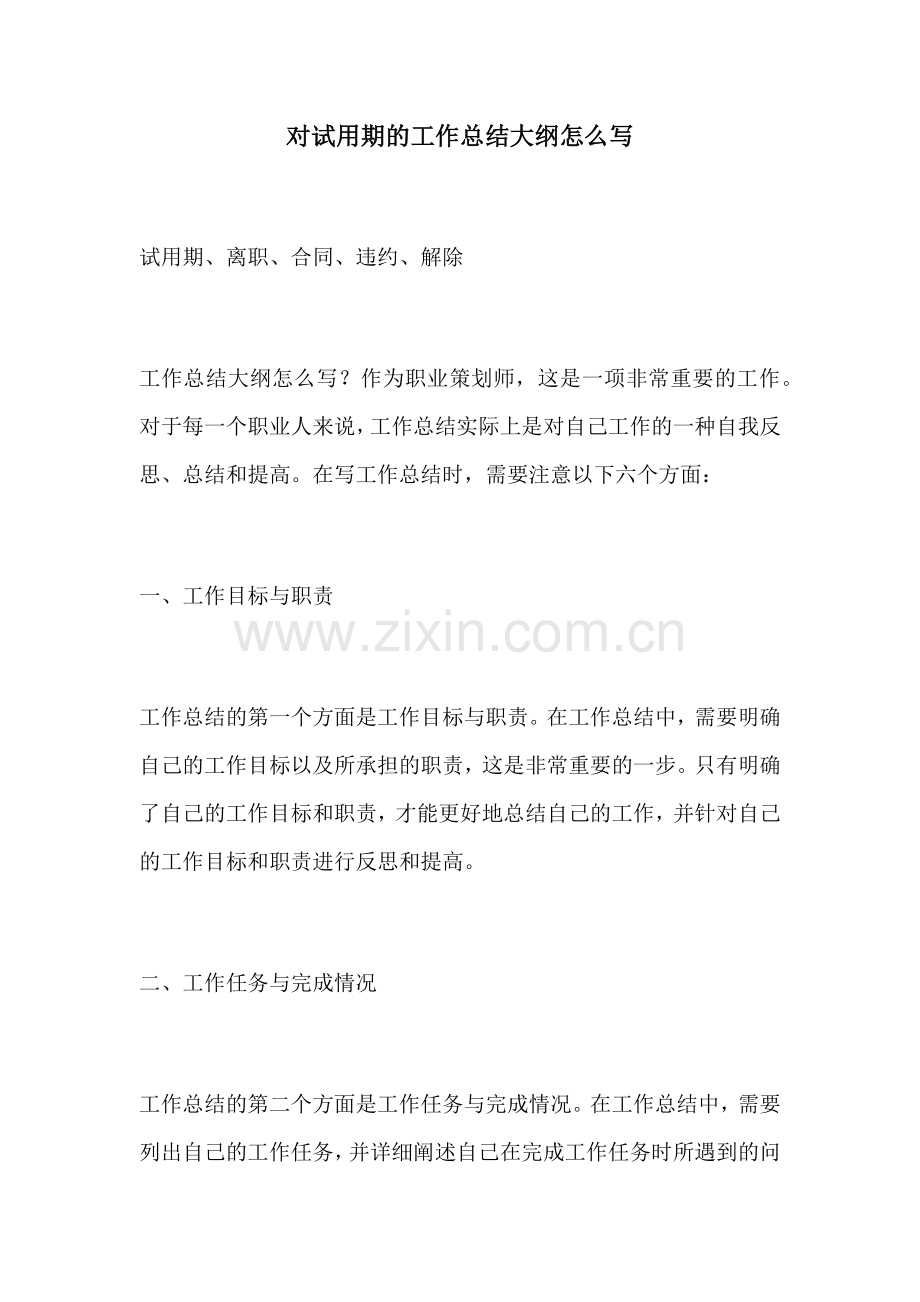 对试用期的工作总结大纲怎么写.docx_第1页