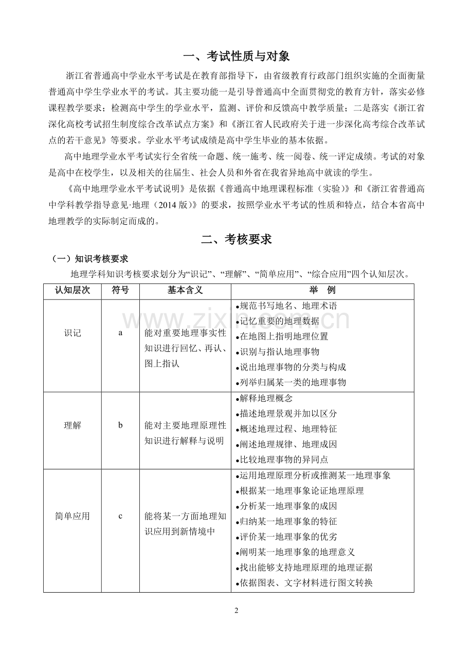 浙江省普通高中学业水平考试考试说明-地理2018年6月学考用.doc_第2页