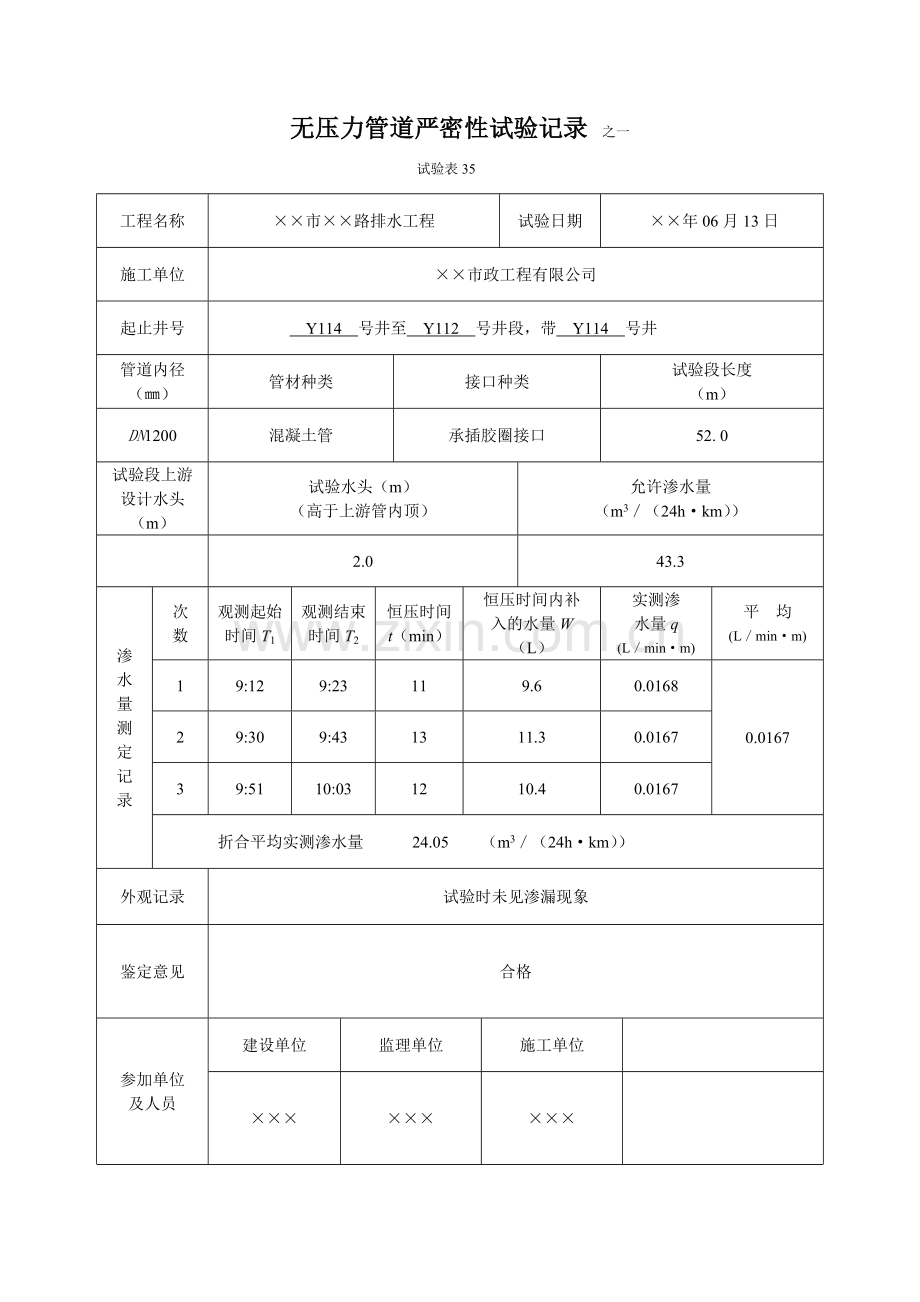 无压力管道严密性试验记录之一.doc_第1页