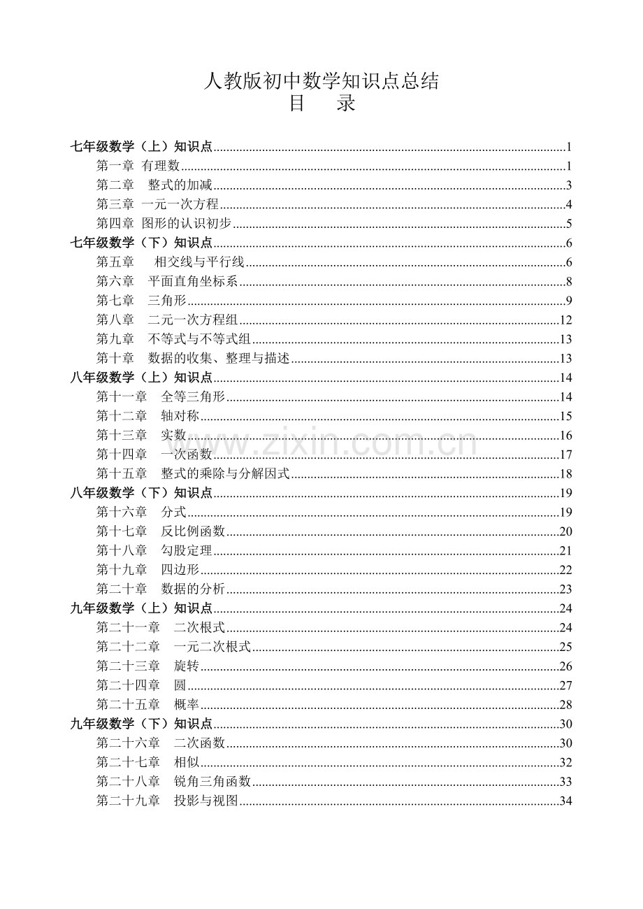 精华—初中数学知识点总结(人教版).doc_第1页