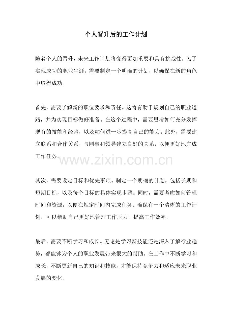 个人晋升后的工作计划.docx_第1页