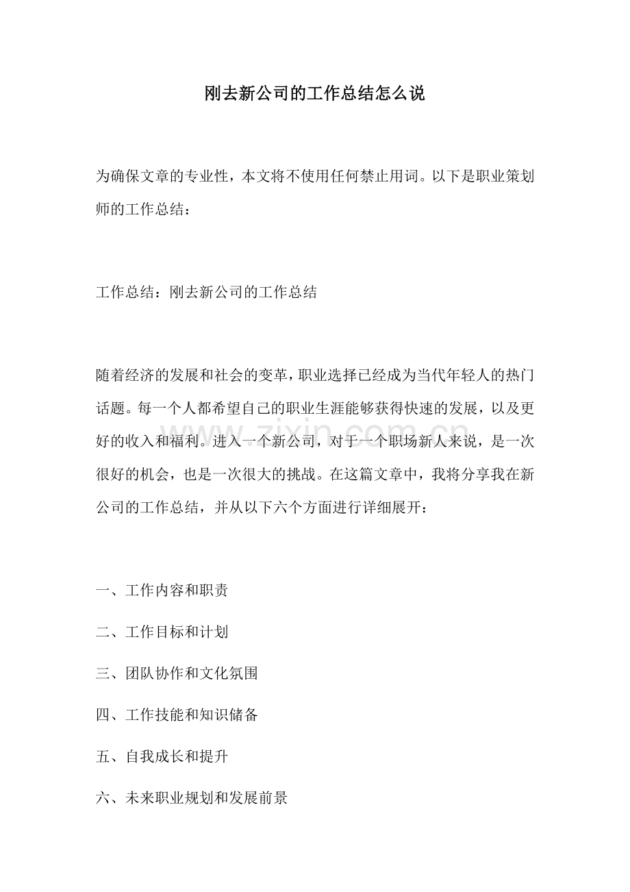 刚去新公司的工作总结怎么说.docx_第1页