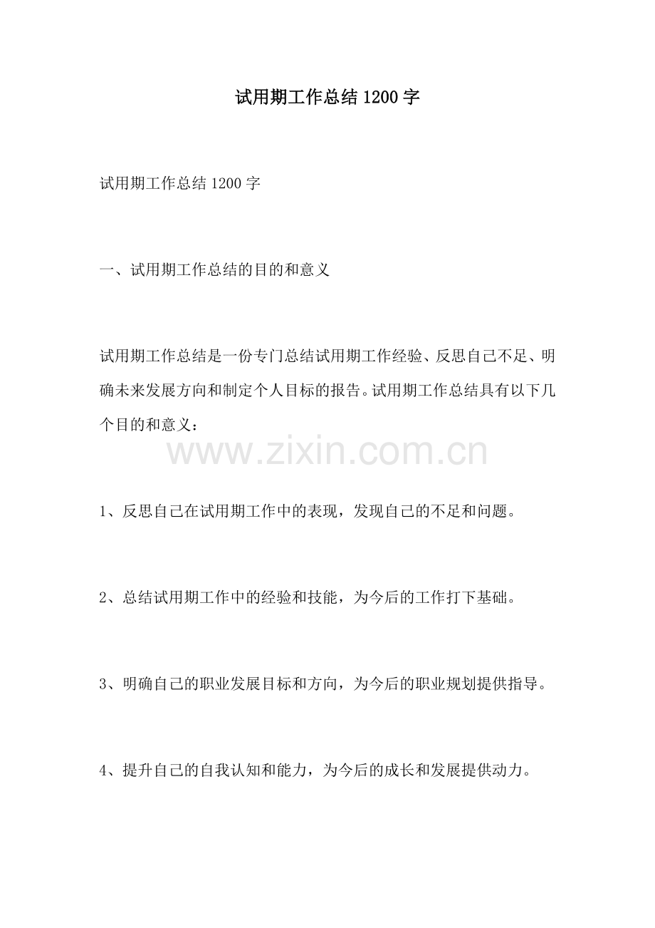 试用期工作总结1200字.docx_第1页