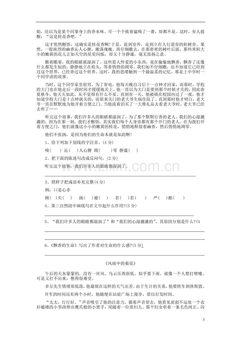 六年级语文阅读理解试题及答案.doc_第3页