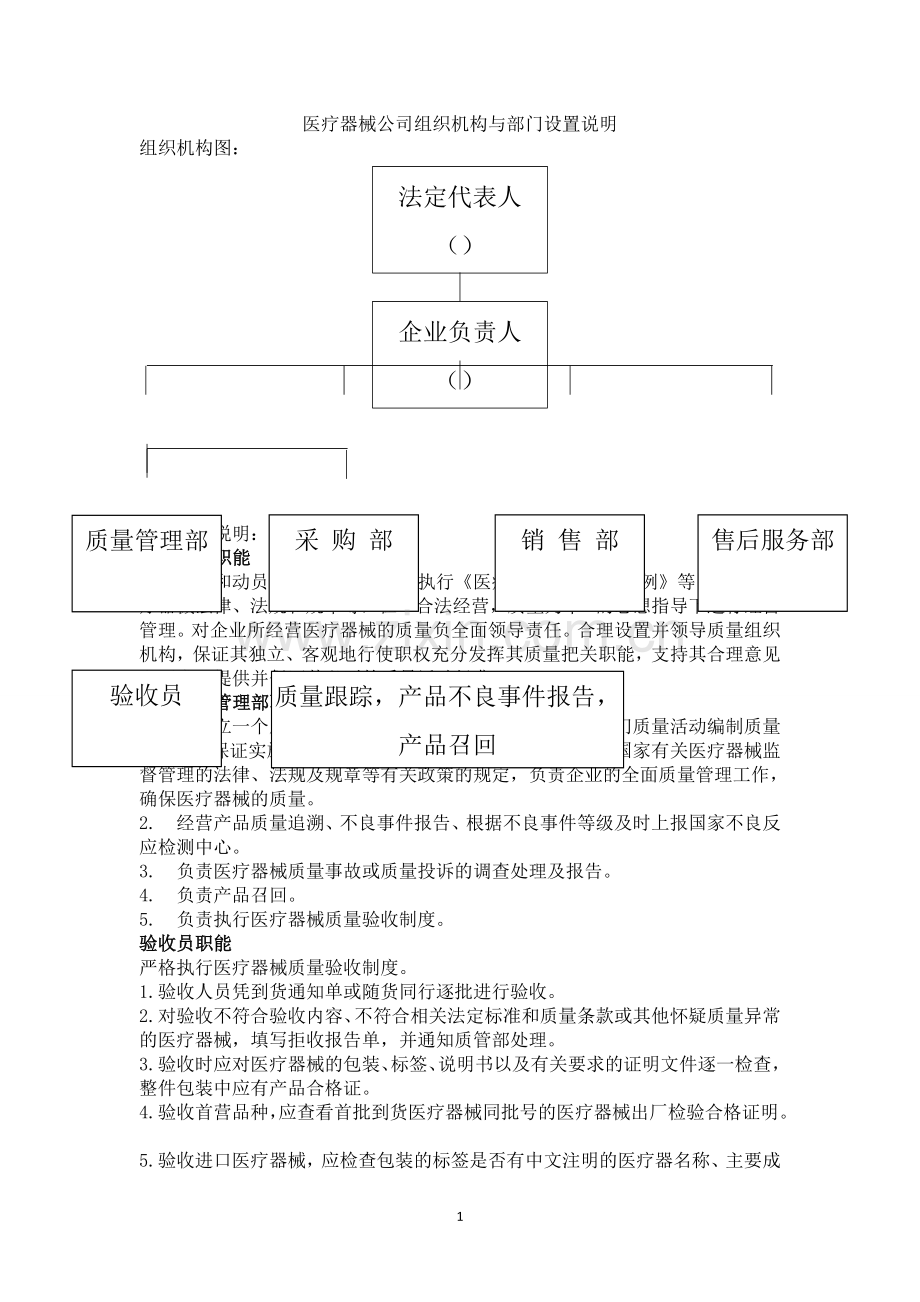 医疗器械公司组织机构与部门设置说明.doc_第1页