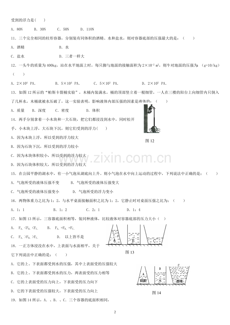 中考物理专题复习：压强和浮力(附答案).doc_第2页