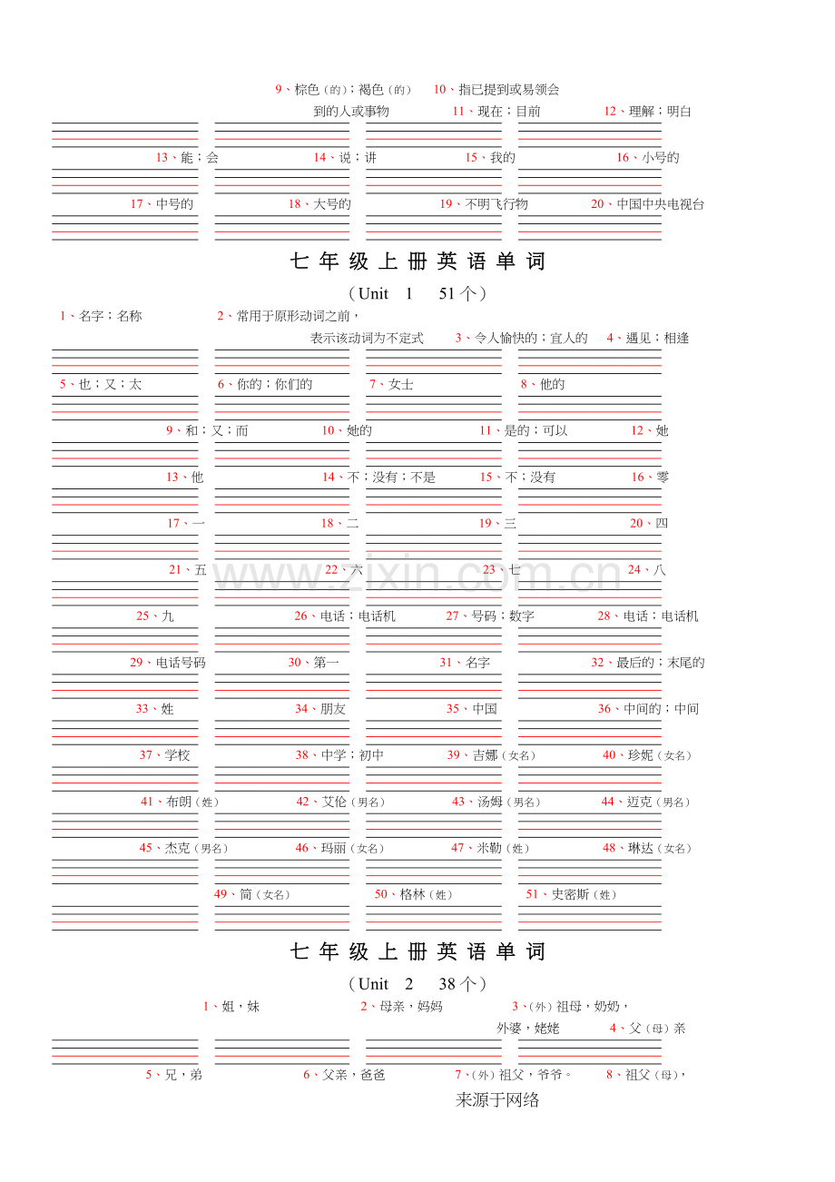 七年级上册英语单词默写表.doc_第2页