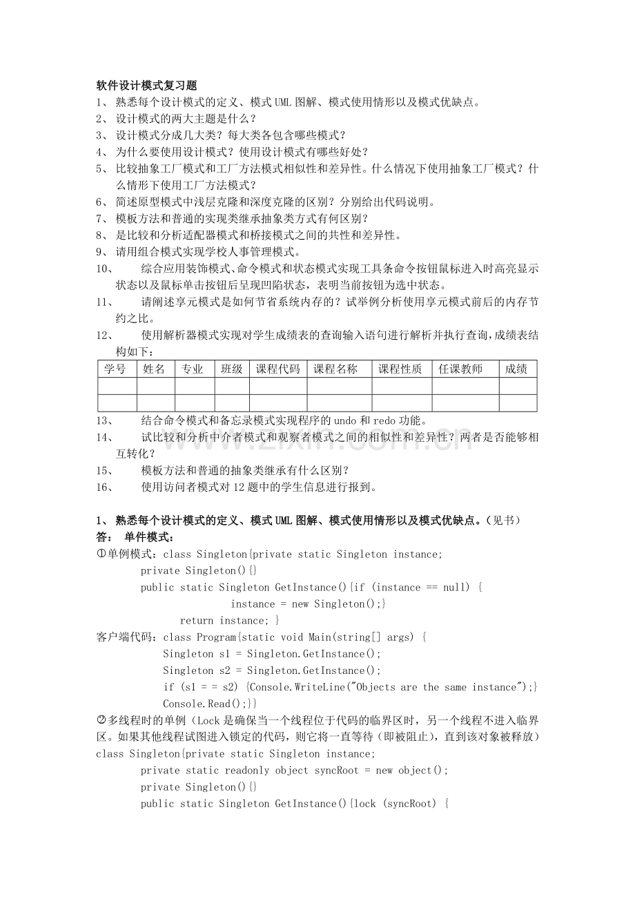 软件设计模式复习题.doc_第1页