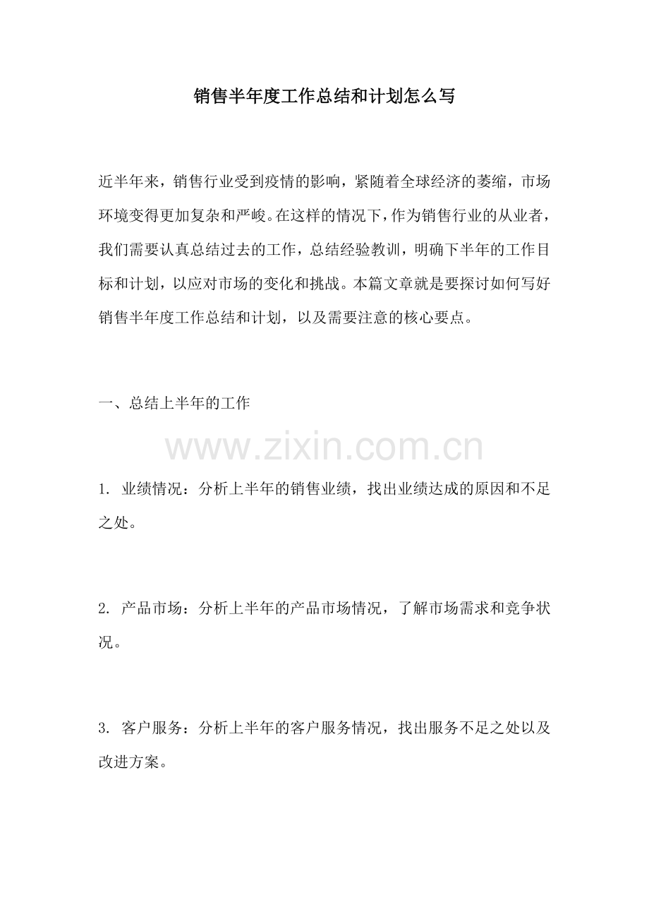 销售半年度工作总结和计划怎么写.docx_第1页