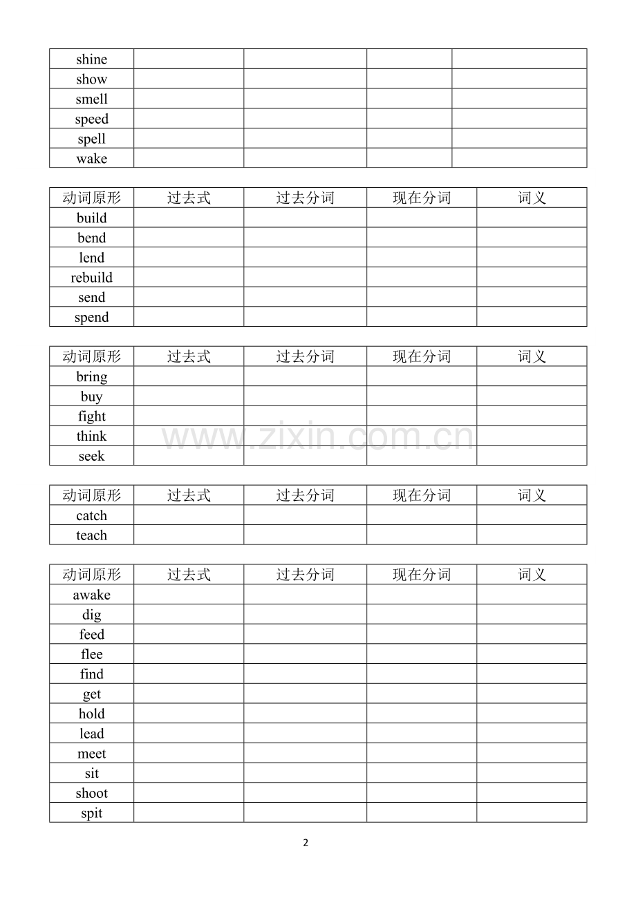 高中常用不规则动词表(默写版).doc_第2页