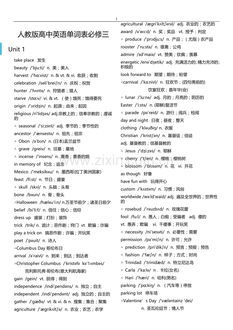 人教版高中英语单词表必修三-带音标.doc_第1页