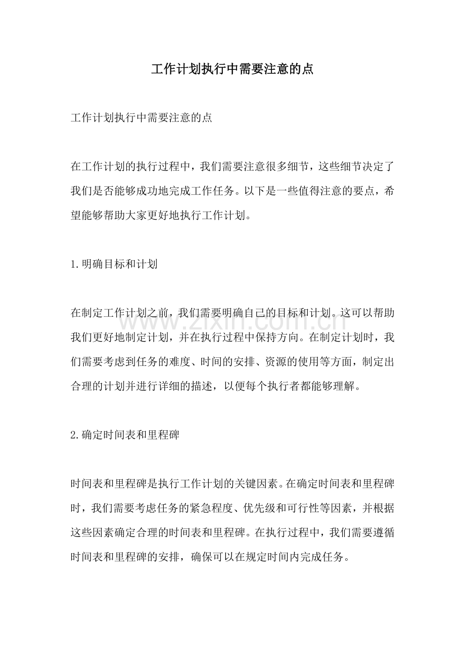 工作计划执行中需要注意的点.docx_第1页