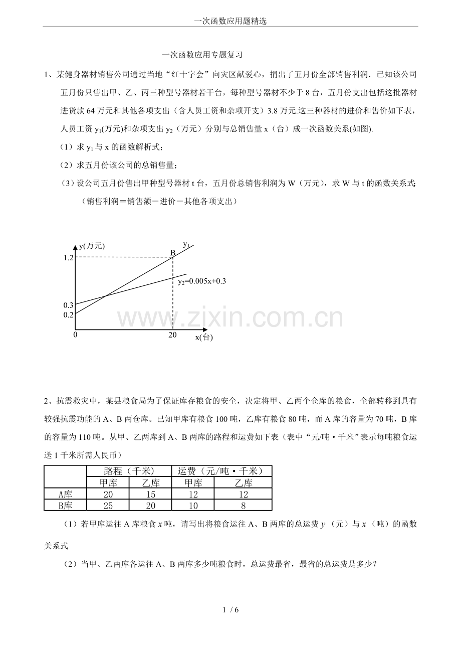 一次函数应用题精选.doc_第1页