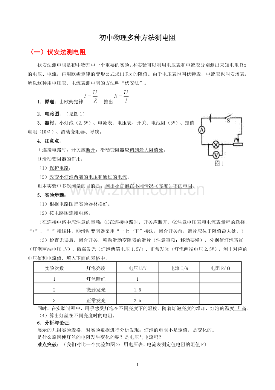 初中物理测电阻的多种方法.doc_第1页