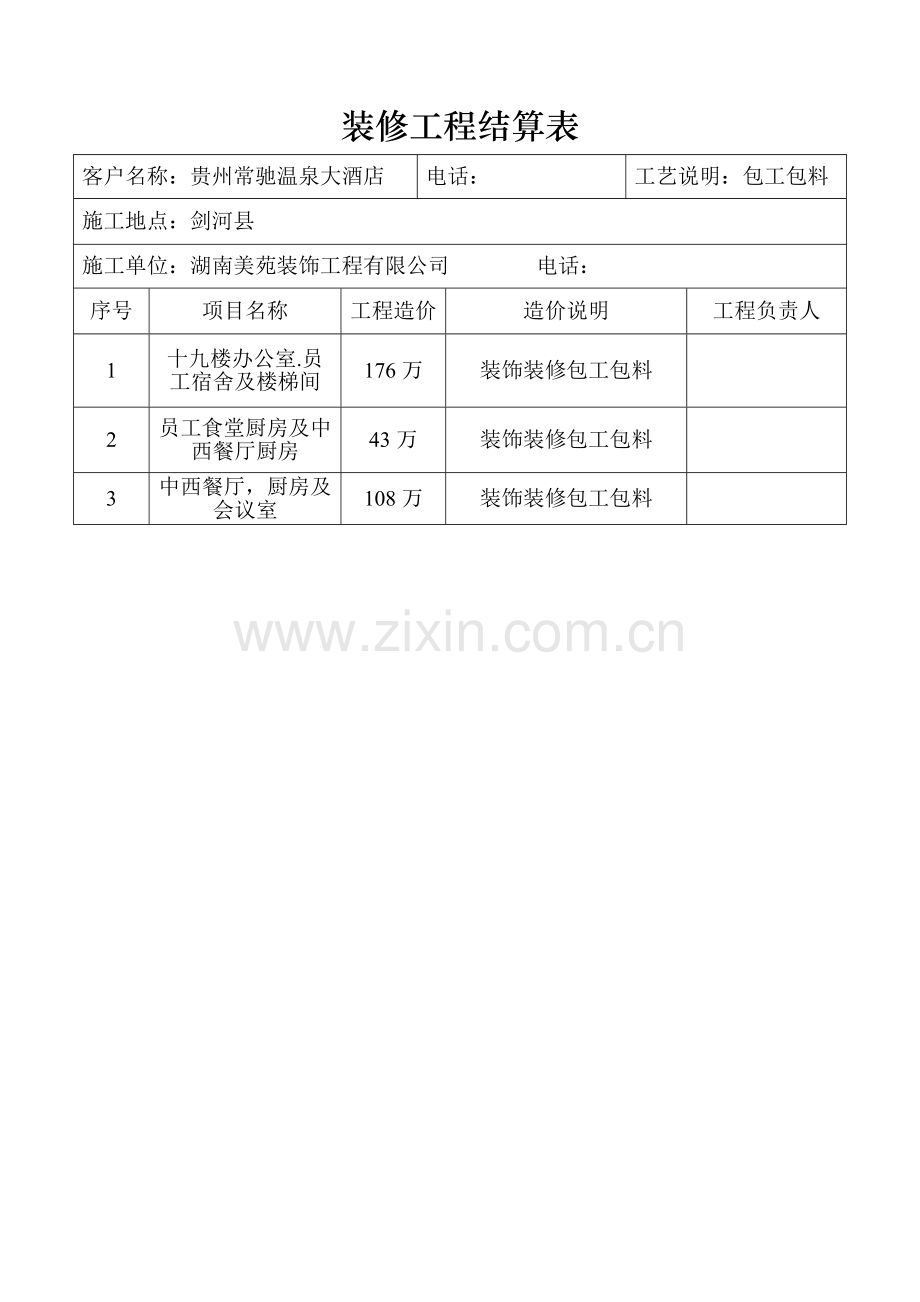 装修工程决算表.doc_第1页