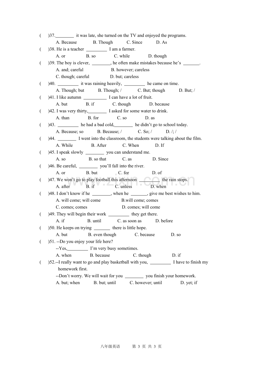 八年级状语从句练习【52道选择题】.doc_第3页