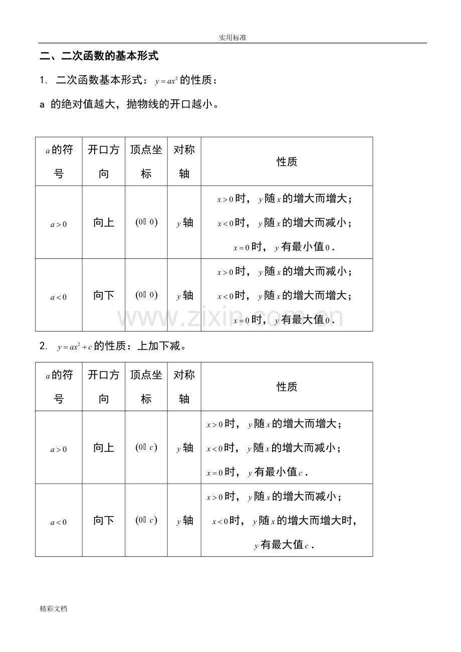 人教版初三数学二次函数知识点及难点总结材料.pdf_第2页