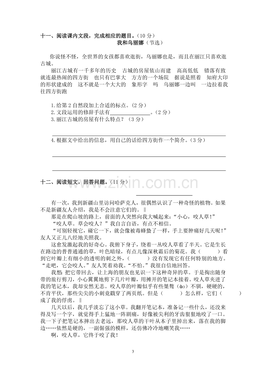 西师版五年级下册语文测试题.doc_第3页