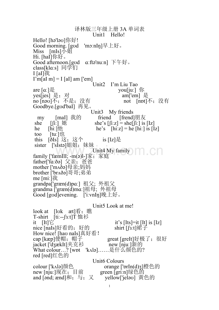 江苏译林版小学三年级四年级五年级六年级英语单词表(附音标).doc_第1页