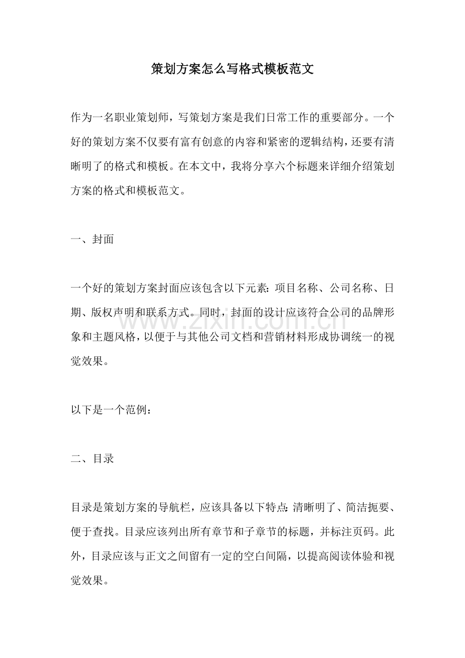 策划方案怎么写格式模板范文.docx_第1页