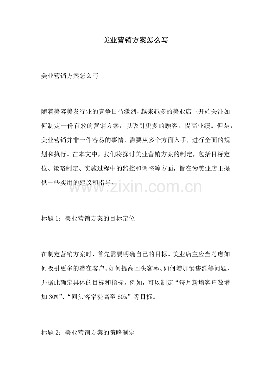 美业营销方案怎么写.docx_第1页