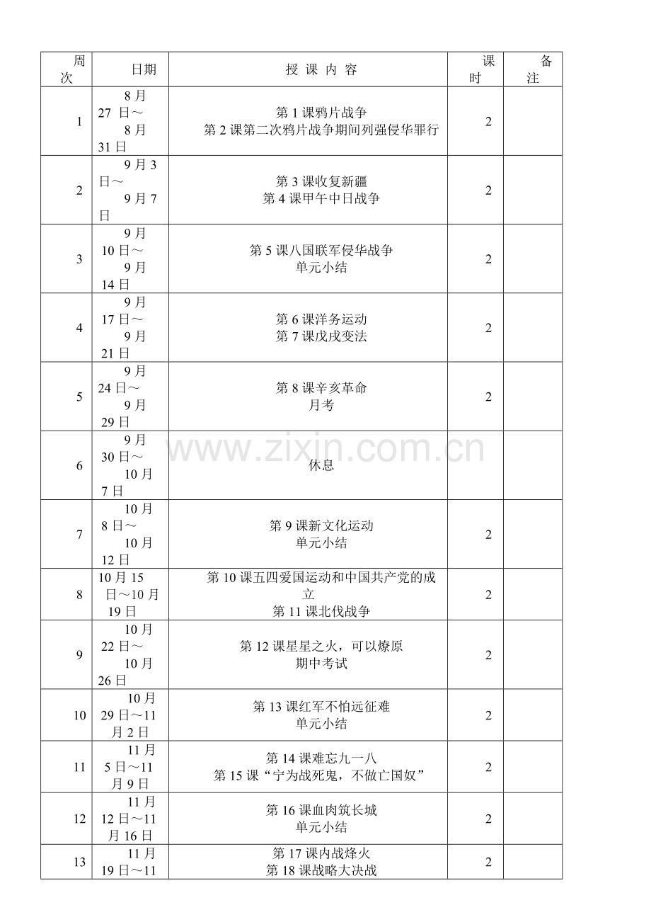 八年级上册历史教学工作计划.doc_第2页