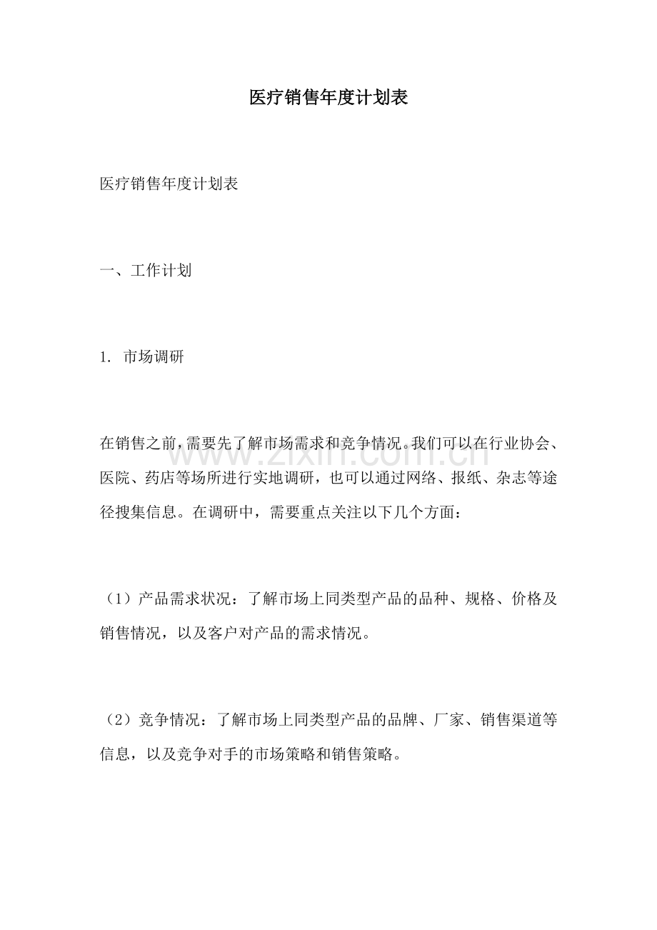 医疗销售年度计划表.docx_第1页