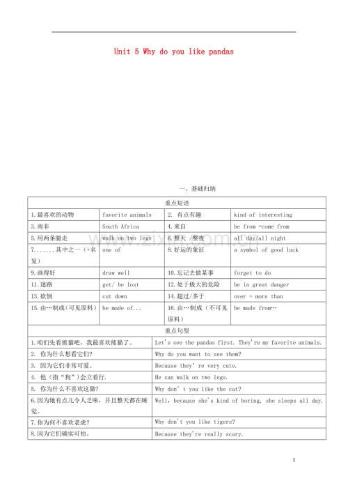 七年级英语下册Unit5Whydoyoulikepandas短语语法知识点汇总新版人教新目标版20180919330.doc