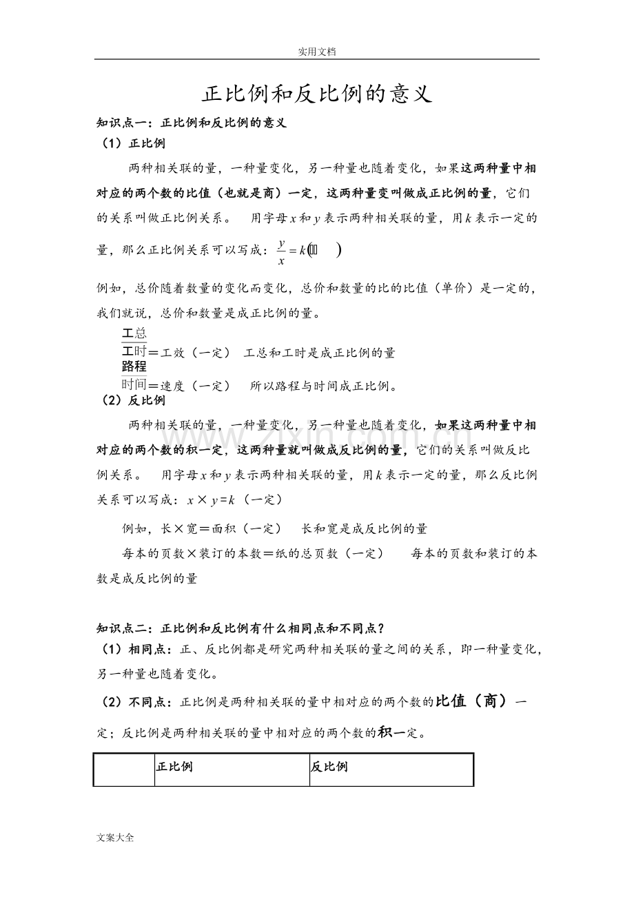 正比例和反比例地意义知识点总结材料加典型例题基础1.pdf_第1页