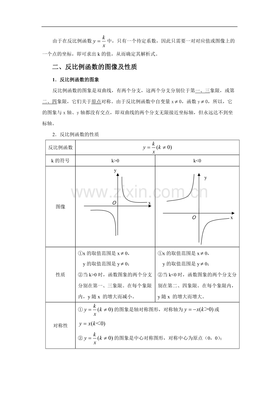 九年级数学上册反比例函数知识点总结及反比例函数练习题.pdf_第2页