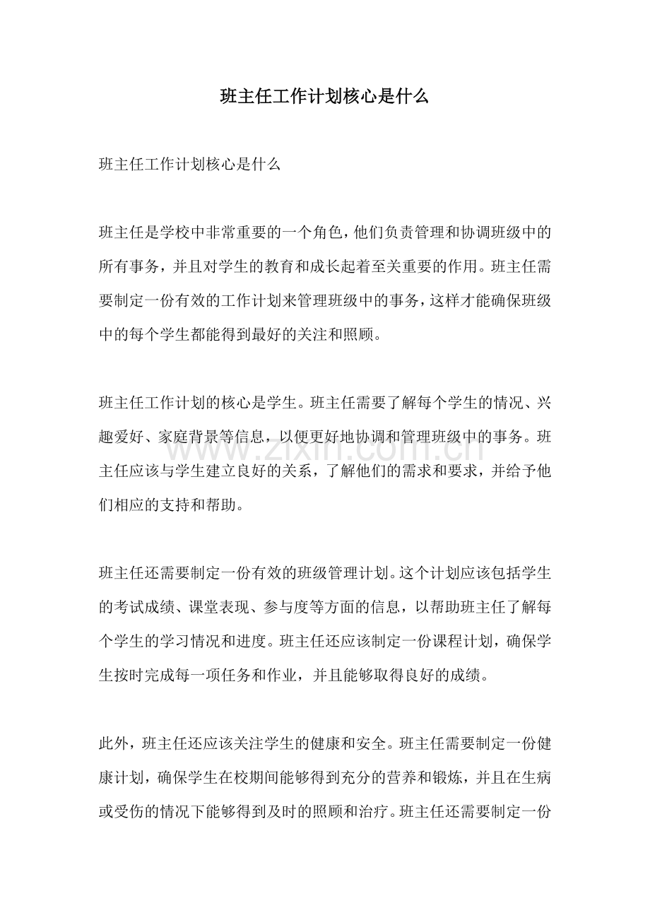 班主任工作计划核心是什么.docx_第1页