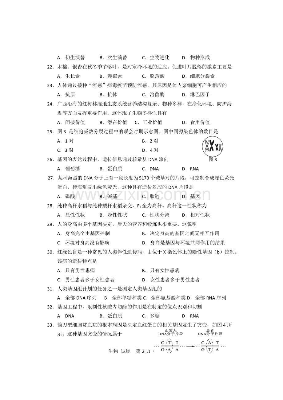 2015年12月广西壮族自治区普通高中学业水平考试生物试卷-共7页.pdf_第3页