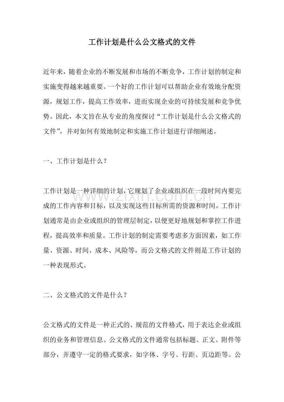 工作计划是什么公文格式的文件.docx_第1页