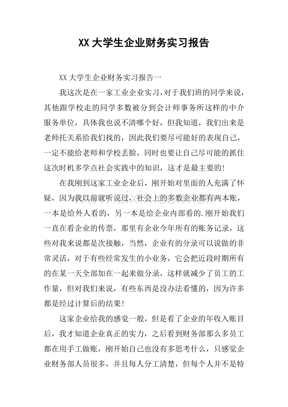 XX大学生企业财务实习报告.docx_第1页