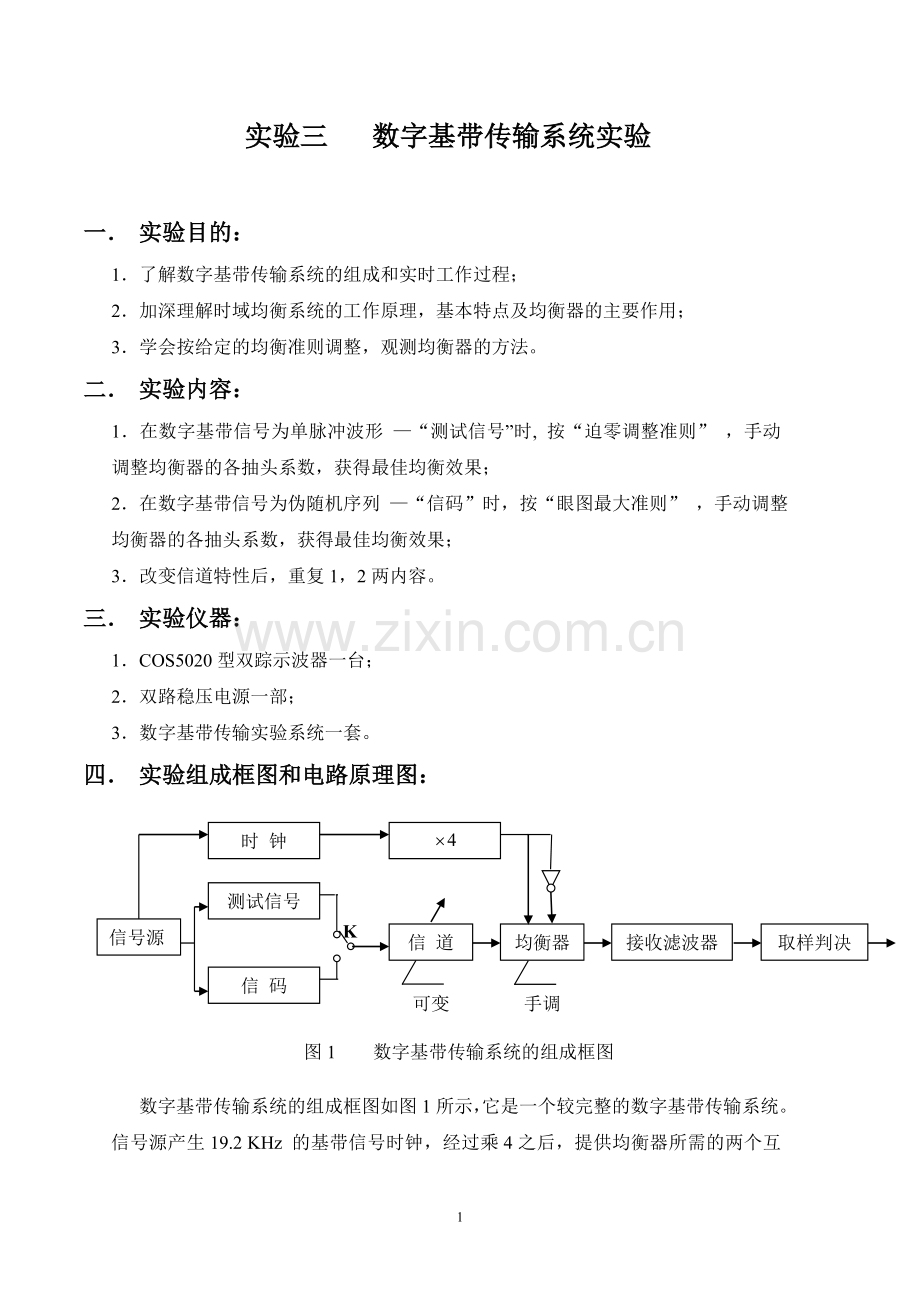 数字基带传输系统实验.doc_第1页