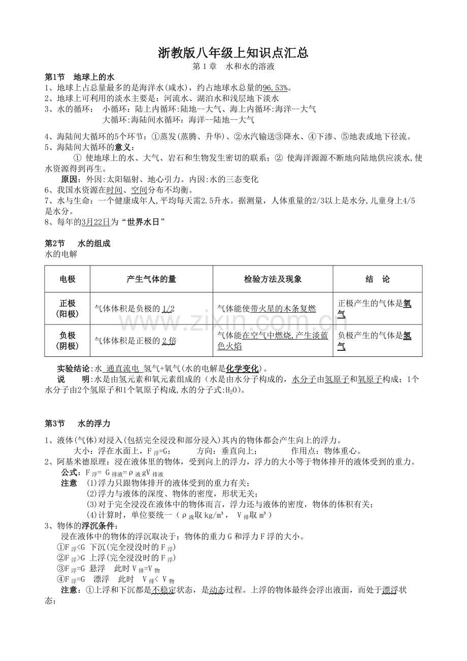 浙教版科学八年级上册各单元知识点复习41.pdf_第1页